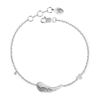 Sterling silver wing bracelet with diamond pave charm